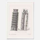 Tavla med en vintageposter som visar en illustration av Lutande tornet i Pisa, arkitektritning