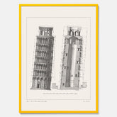 Tavla med en vintageposter som visar en illustration av Lutande tornet i Pisa, arkitektritning