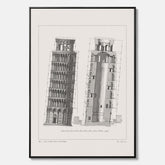 Canvastavla med en vintageposter som visar en illustration av Lutande tornet i Pisa, arkitektritning