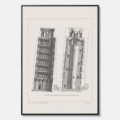 Canvastavla med en vintageposter som visar en illustration av Lutande tornet i Pisa, arkitektritning