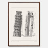 Tavla med en vintageposter som visar en illustration av Lutande tornet i Pisa, arkitektritning