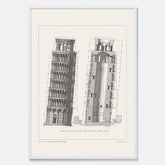 Tavla med en vintageposter som visar en illustration av Lutande tornet i Pisa, arkitektritning