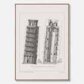 Canvastavla med en vintageposter som visar en illustration av Lutande tornet i Pisa, arkitektritning