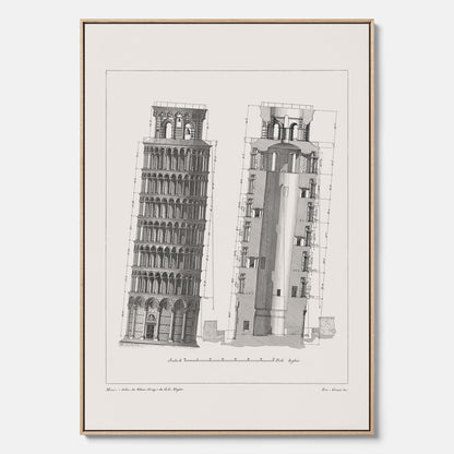 Canvastavla med en vintageposter som visar en illustration av Lutande tornet i Pisa, arkitektritning