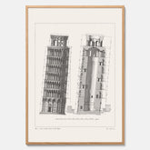 Tavla med en vintageposter som visar en illustration av Lutande tornet i Pisa, arkitektritning