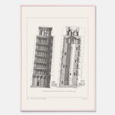 Tavla med en vintageposter som visar en illustration av Lutande tornet i Pisa, arkitektritning