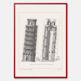 Tavla med en vintageposter som visar en illustration av Lutande tornet i Pisa, arkitektritning
