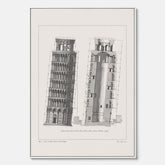 Canvastavla med en vintageposter som visar en illustration av Lutande tornet i Pisa, arkitektritning