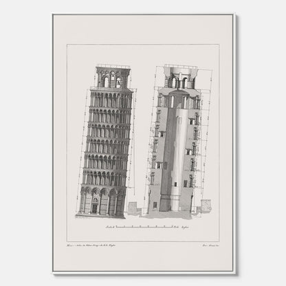 Canvastavla med en vintageposter som visar en illustration av Lutande tornet i Pisa, arkitektritning