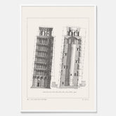 Tavla med en vintageposter som visar en illustration av Lutande tornet i Pisa, arkitektritning