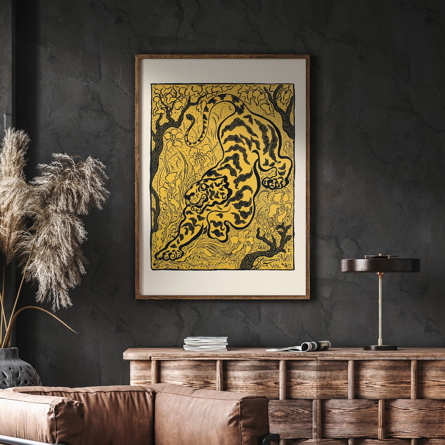 Tavla med Tiger i djungeln poster  – Japansk vintageposter - Japansk konst