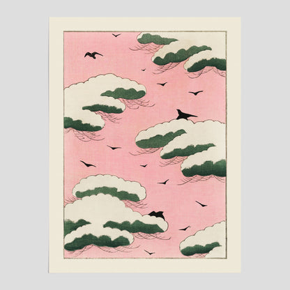 Japansk Rosa Himmel poster  – Vintageposter av Watanabe Shōtei