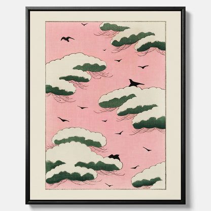 Tavla, Japansk Rosa Himmel canvas  – Vintageposter av Watanabe Shōtei