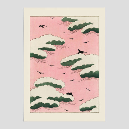 Japansk Rosa Himmel poster  – Vintageposter av Watanabe Shōtei