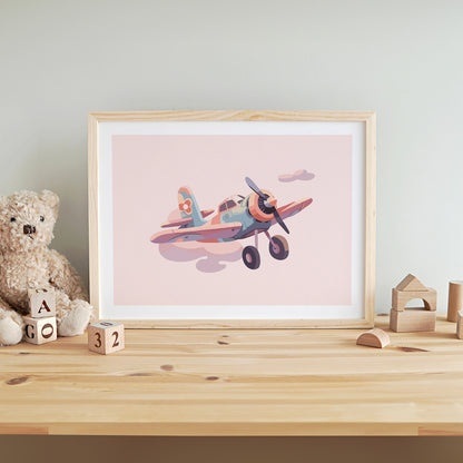 Barnposter med ett flygplan till ett barnrum