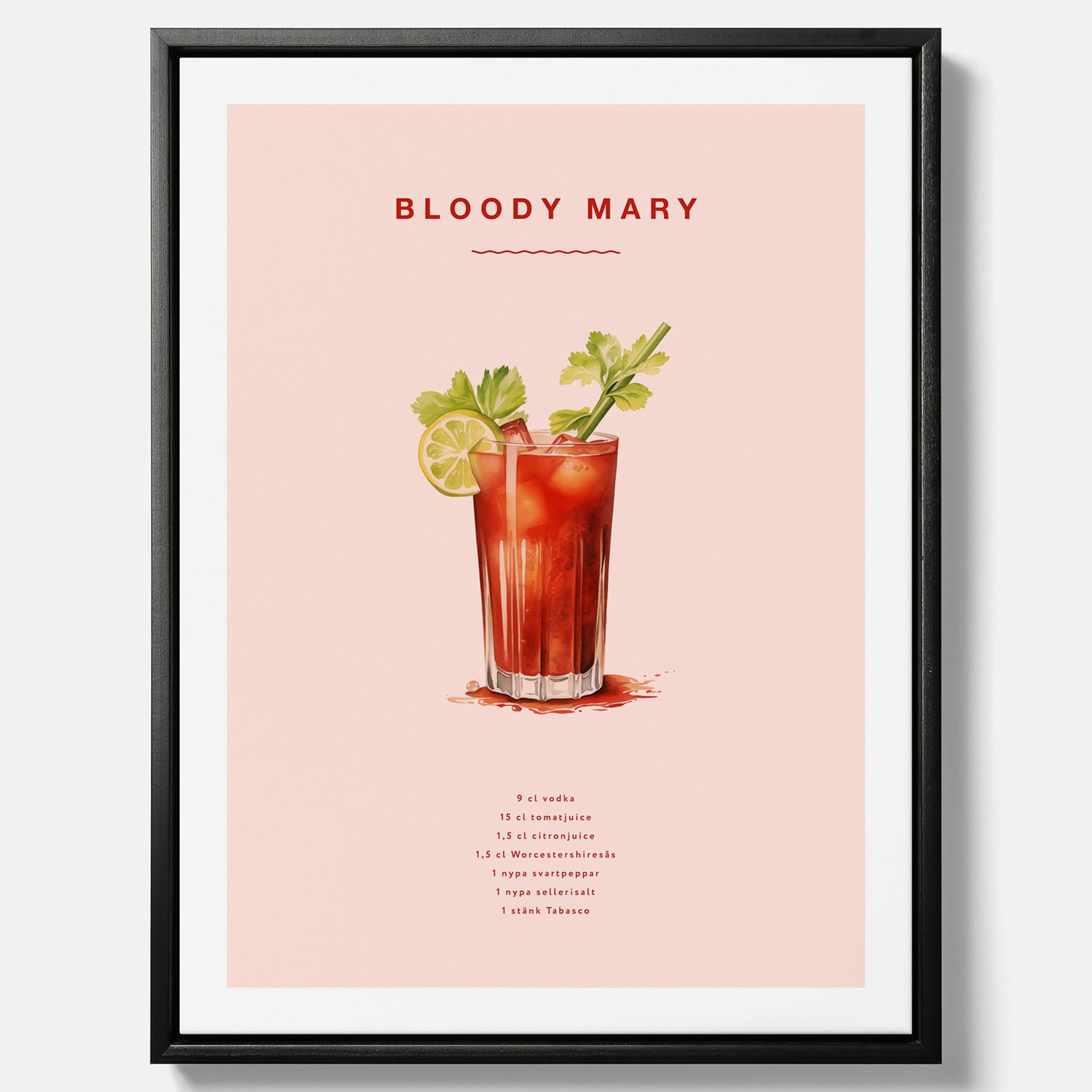 Bloody Mary canvastavla – Affisch med drink, drinkposter med cocktail, Bloody Mary recept poster