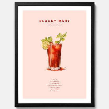 Bloody Mary Tavla – Affisch med drink, drinkposter med cocktail, Bloody Mary recept poster
