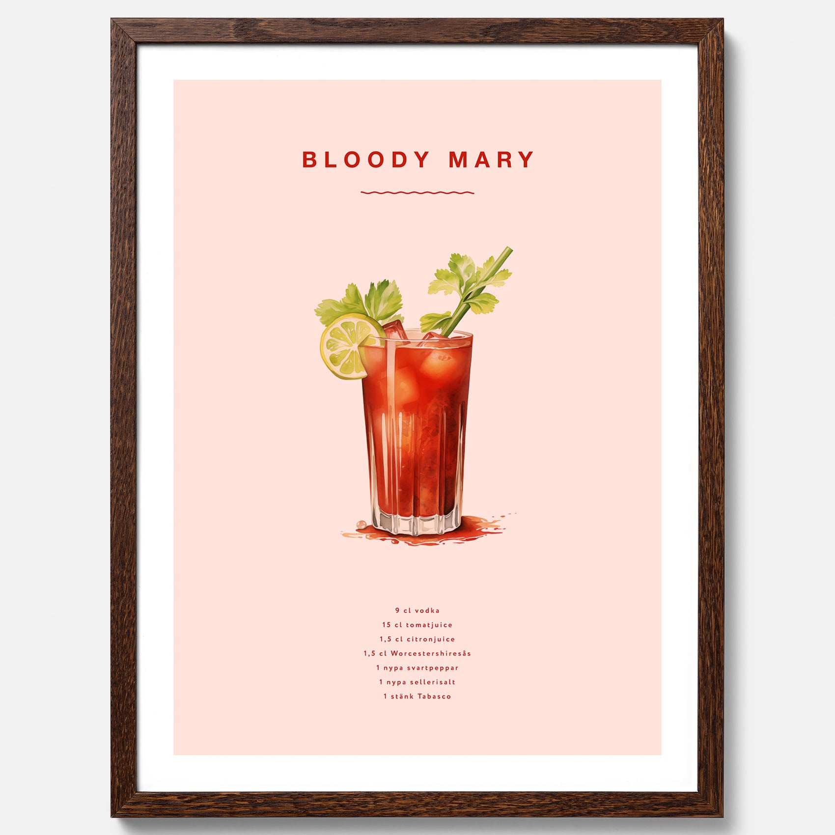Bloody Mary Tavla – Affisch med drink, drinkposter med cocktail, Bloody Mary recept poster