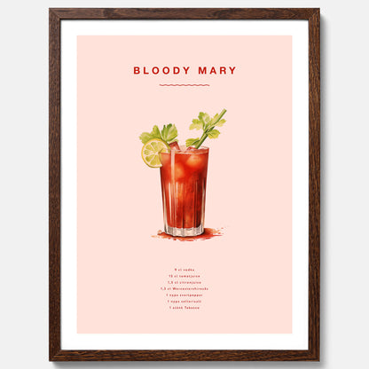 Bloody Mary Tavla – Affisch med drink, drinkposter med cocktail, Bloody Mary recept poster
