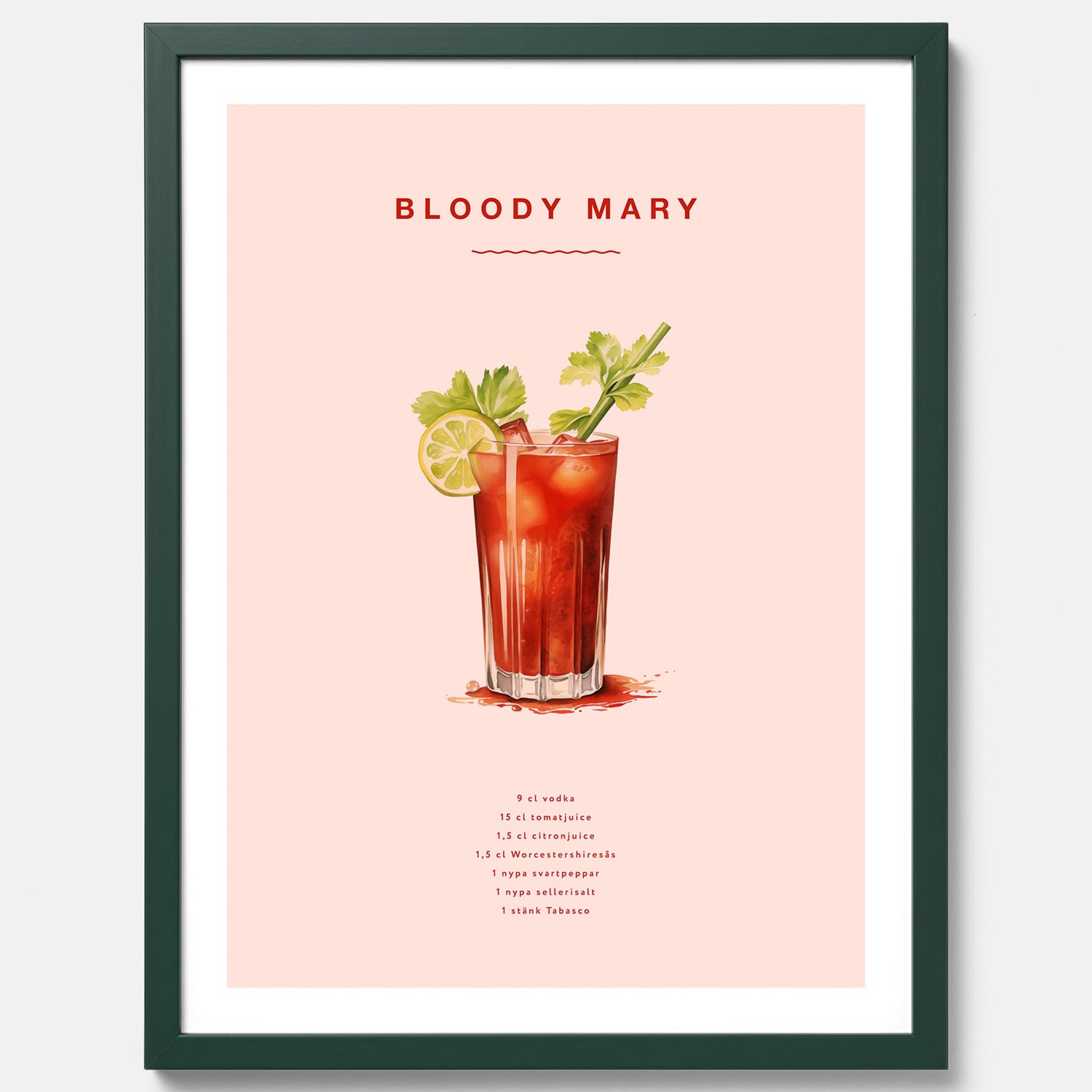 Bloody Mary Tavla – Affisch med drink, drinkposter med cocktail, Bloody Mary recept poster