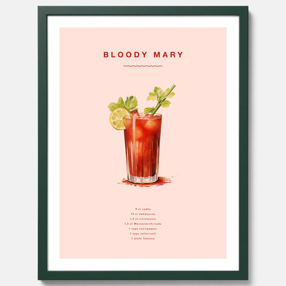 Bloody Mary Tavla – Affisch med drink, drinkposter med cocktail, Bloody Mary recept poster