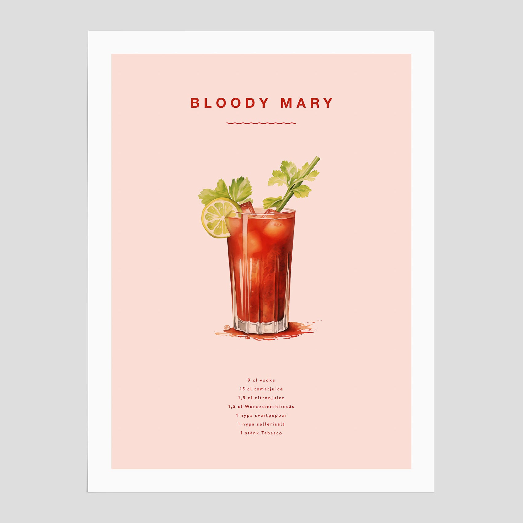 Bloody Mary poster – Affisch med drink, drinkposter med cocktail, Bloody Mary recept poster