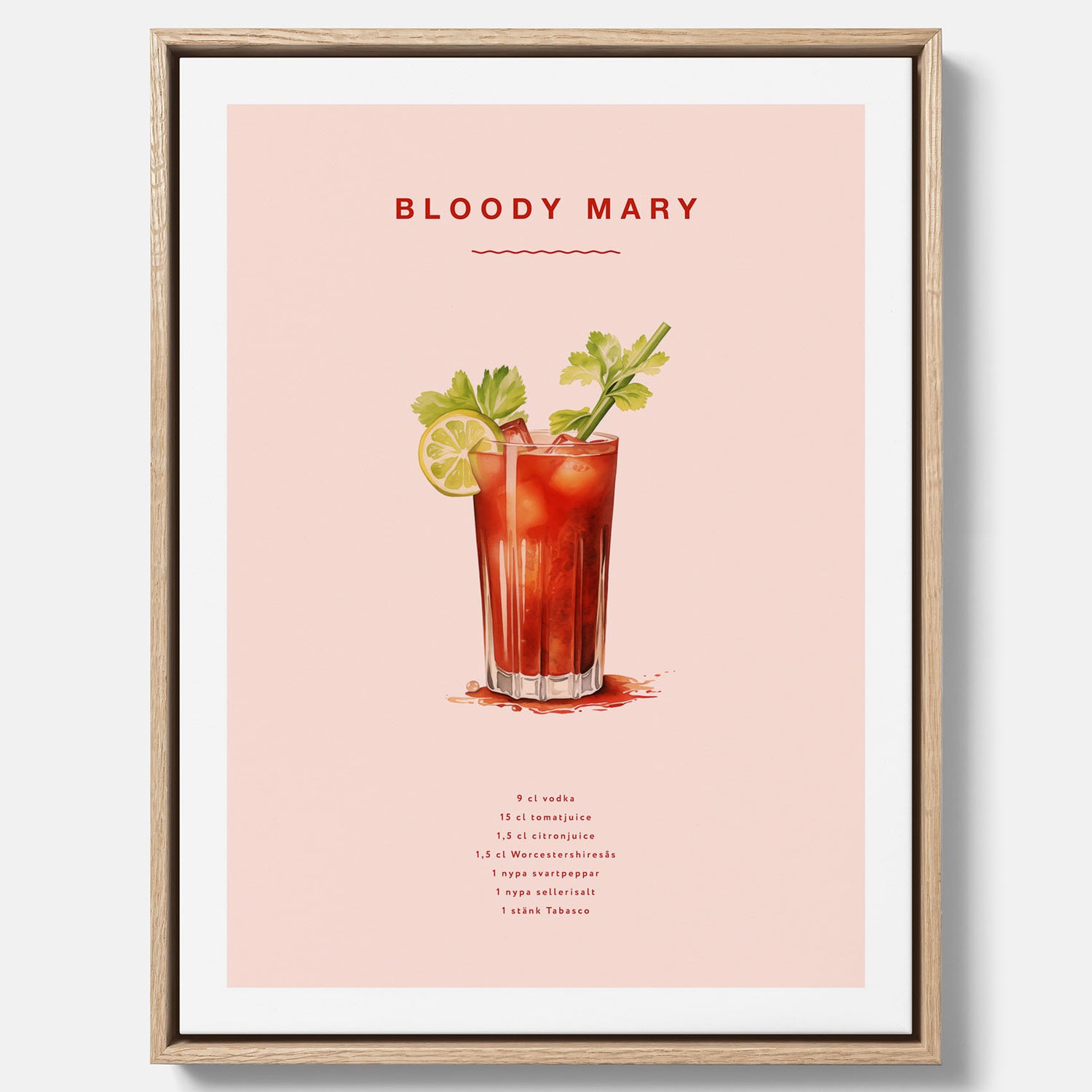 Bloody Mary canvastavla – Affisch med drink, drinkposter med cocktail, Bloody Mary recept poster