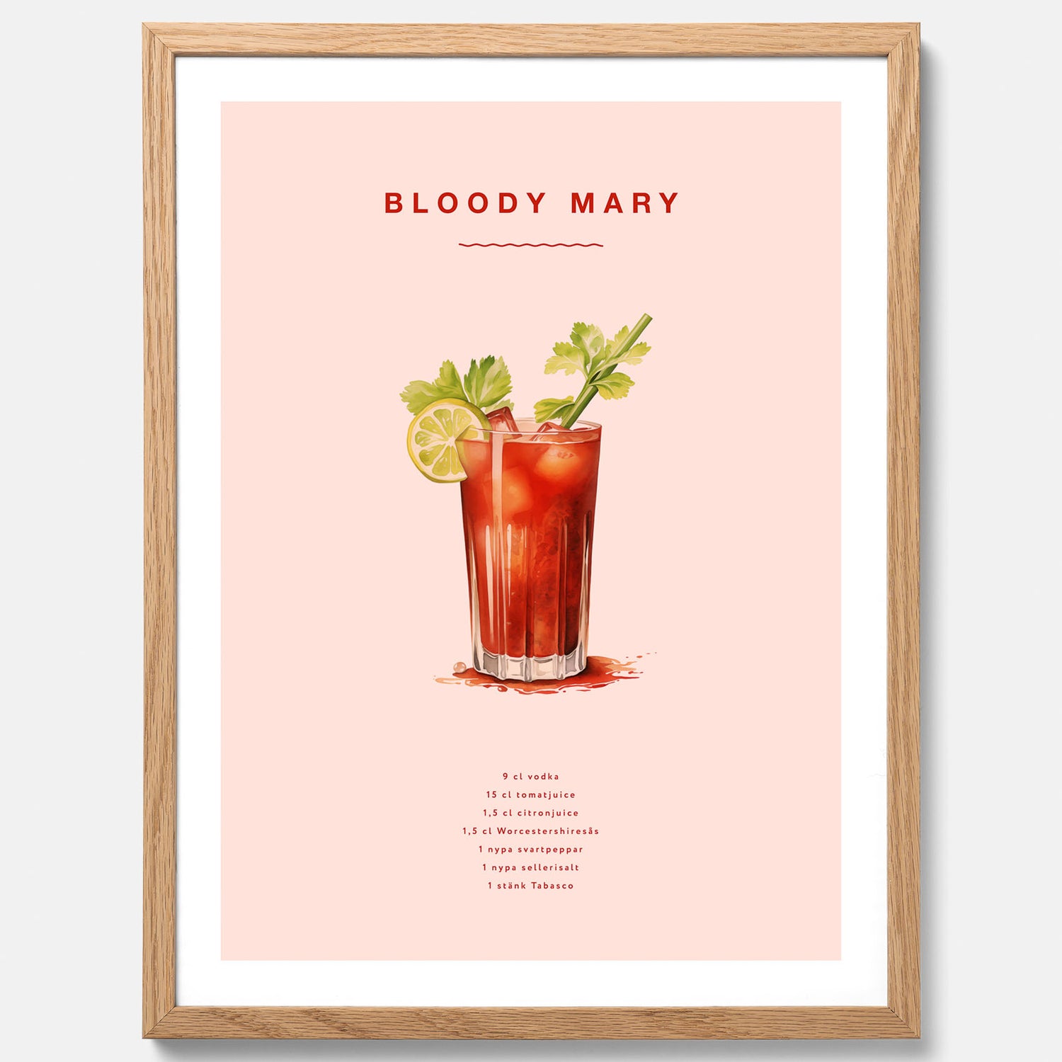 Bloody Mary Tavla – Affisch med drink, drinkposter med cocktail, Bloody Mary recept poster