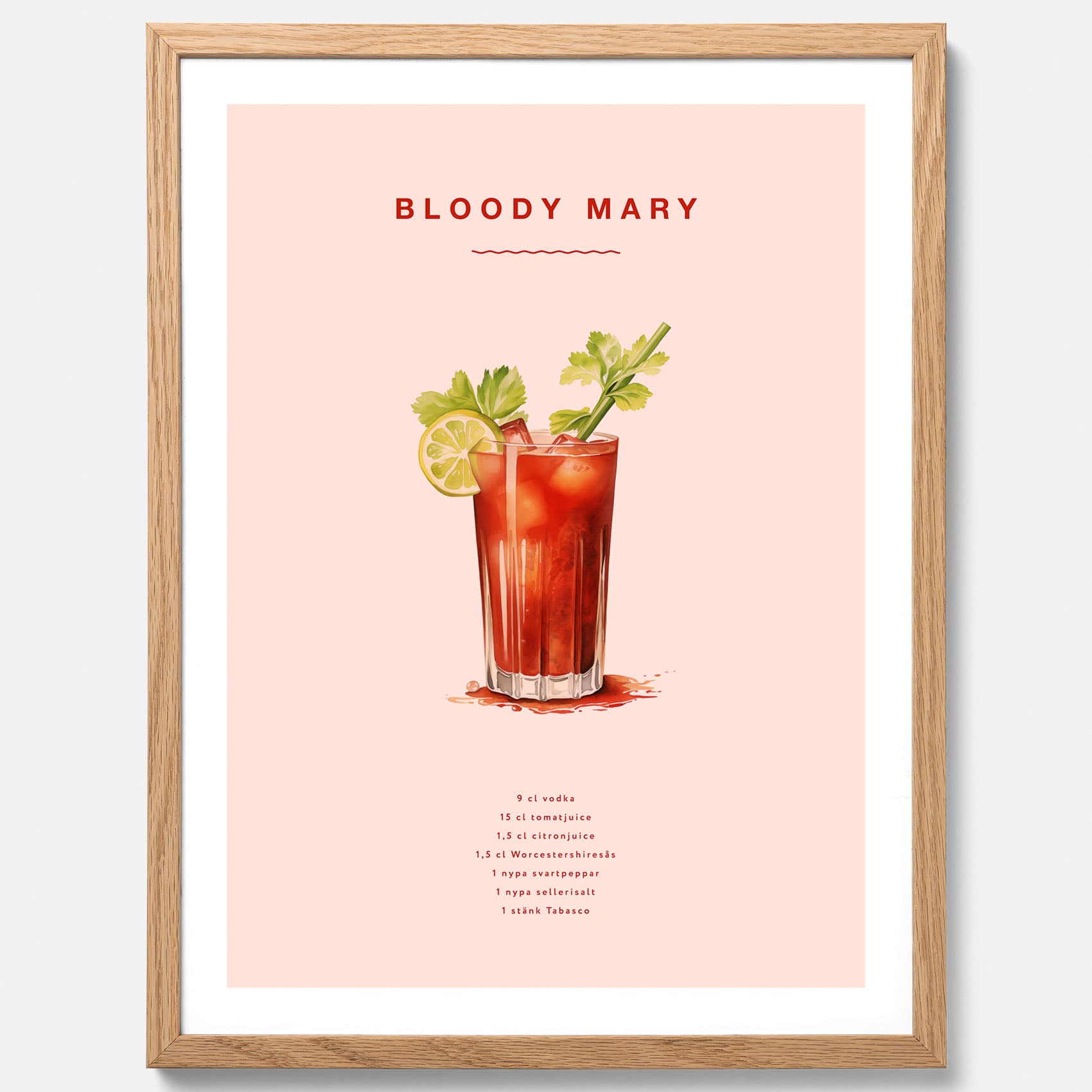 Bloody Mary Tavla – Affisch med drink, drinkposter med cocktail, Bloody Mary recept poster