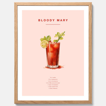 Bloody Mary Tavla – Affisch med drink, drinkposter med cocktail, Bloody Mary recept poster