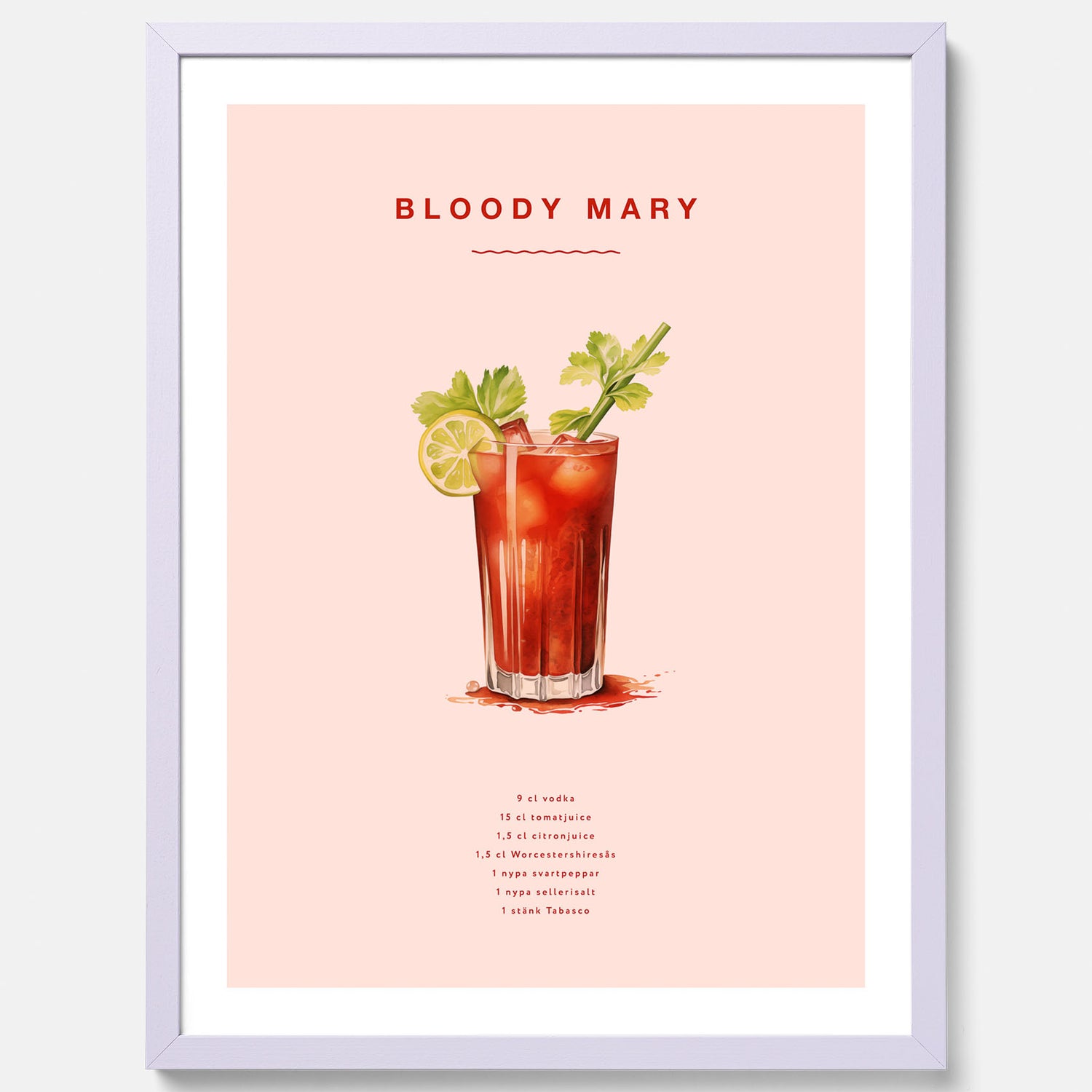 Bloody Mary Tavla – Affisch med drink, drinkposter med cocktail, Bloody Mary recept poster