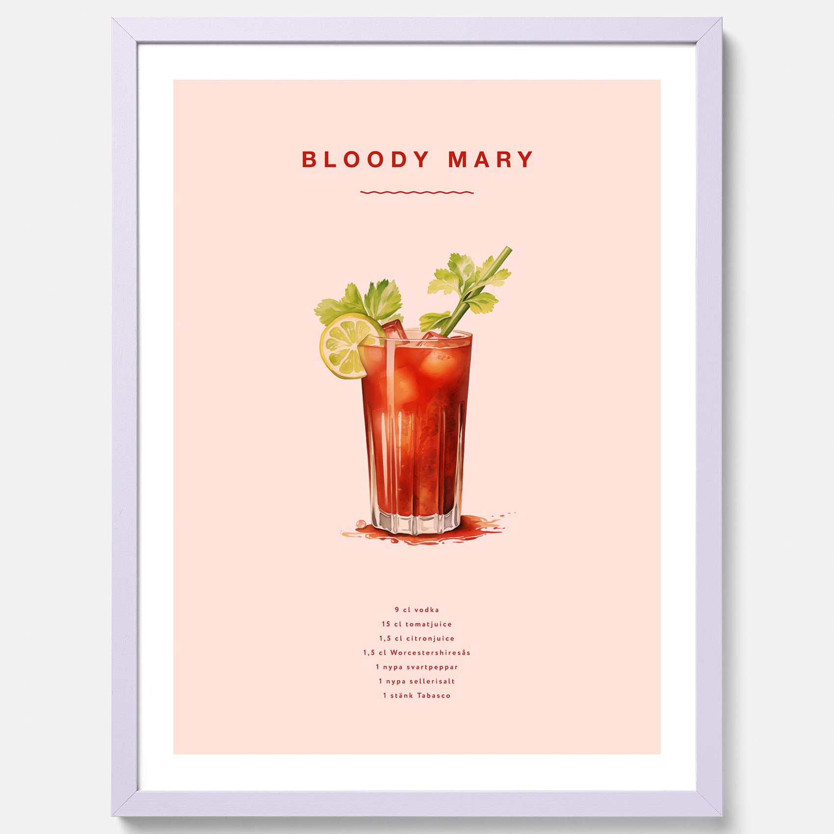 Bloody Mary Tavla – Affisch med drink, drinkposter med cocktail, Bloody Mary recept poster