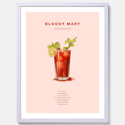 Bloody Mary Tavla – Affisch med drink, drinkposter med cocktail, Bloody Mary recept poster