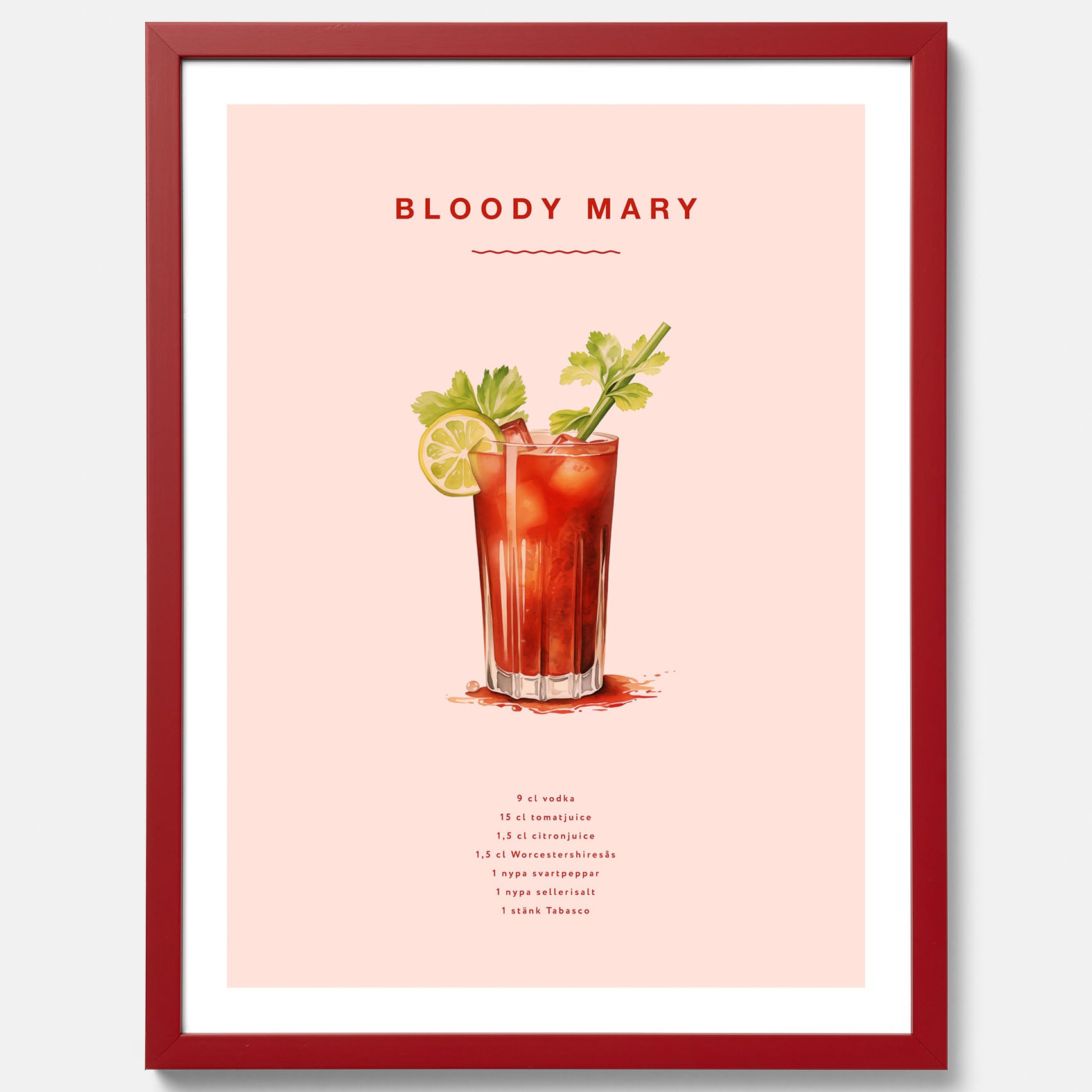 Bloody Mary Tavla – Affisch med drink, drinkposter med cocktail, Bloody Mary recept poster