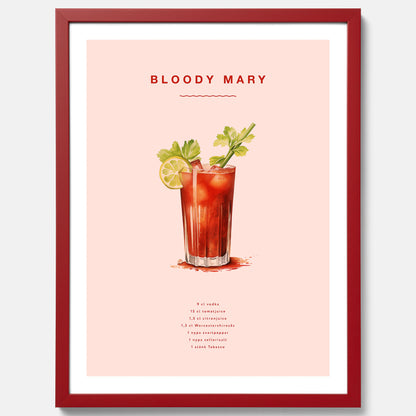Bloody Mary Tavla – Affisch med drink, drinkposter med cocktail, Bloody Mary recept poster