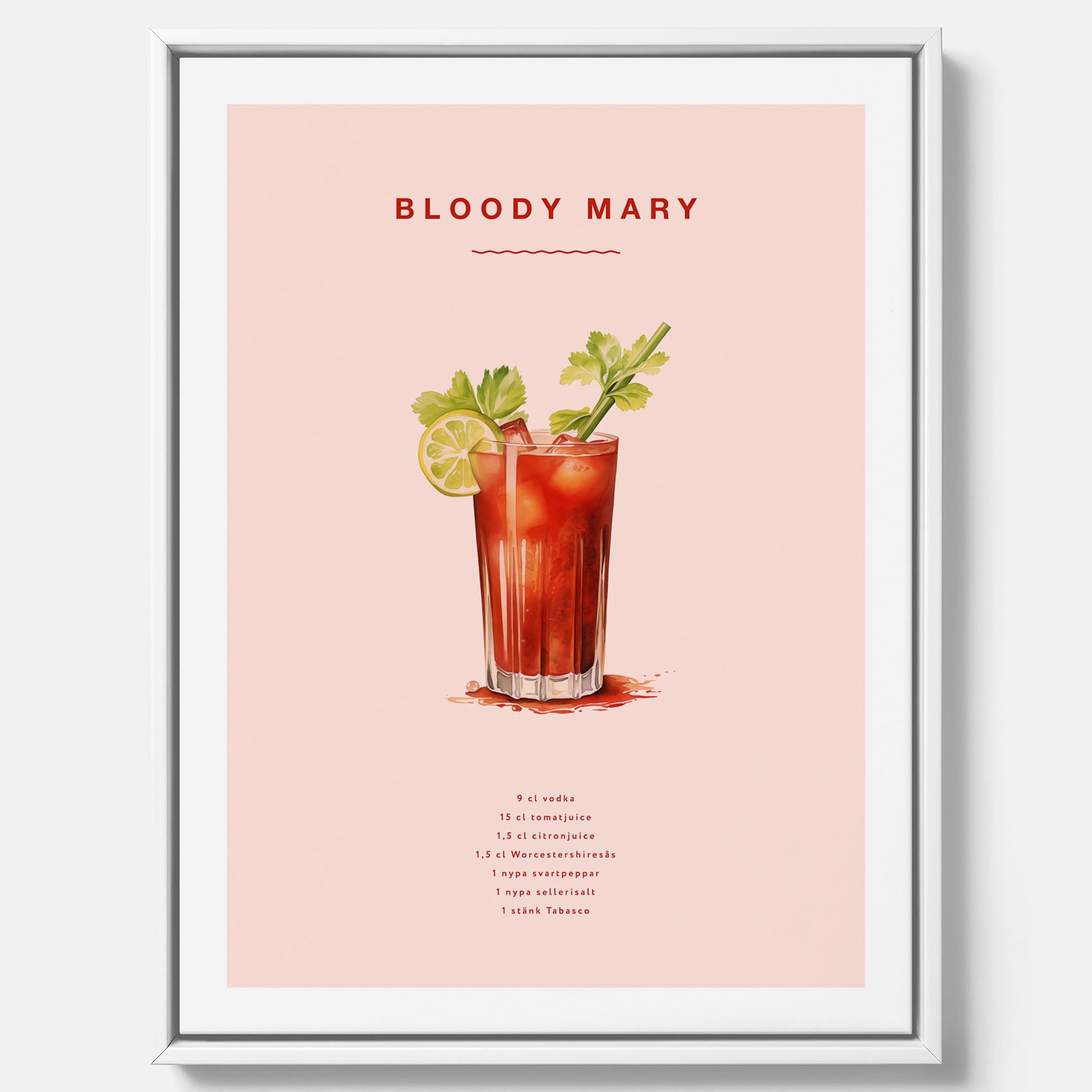 Bloody Mary canvastavla – Affisch med drink, drinkposter med cocktail, Bloody Mary recept poster