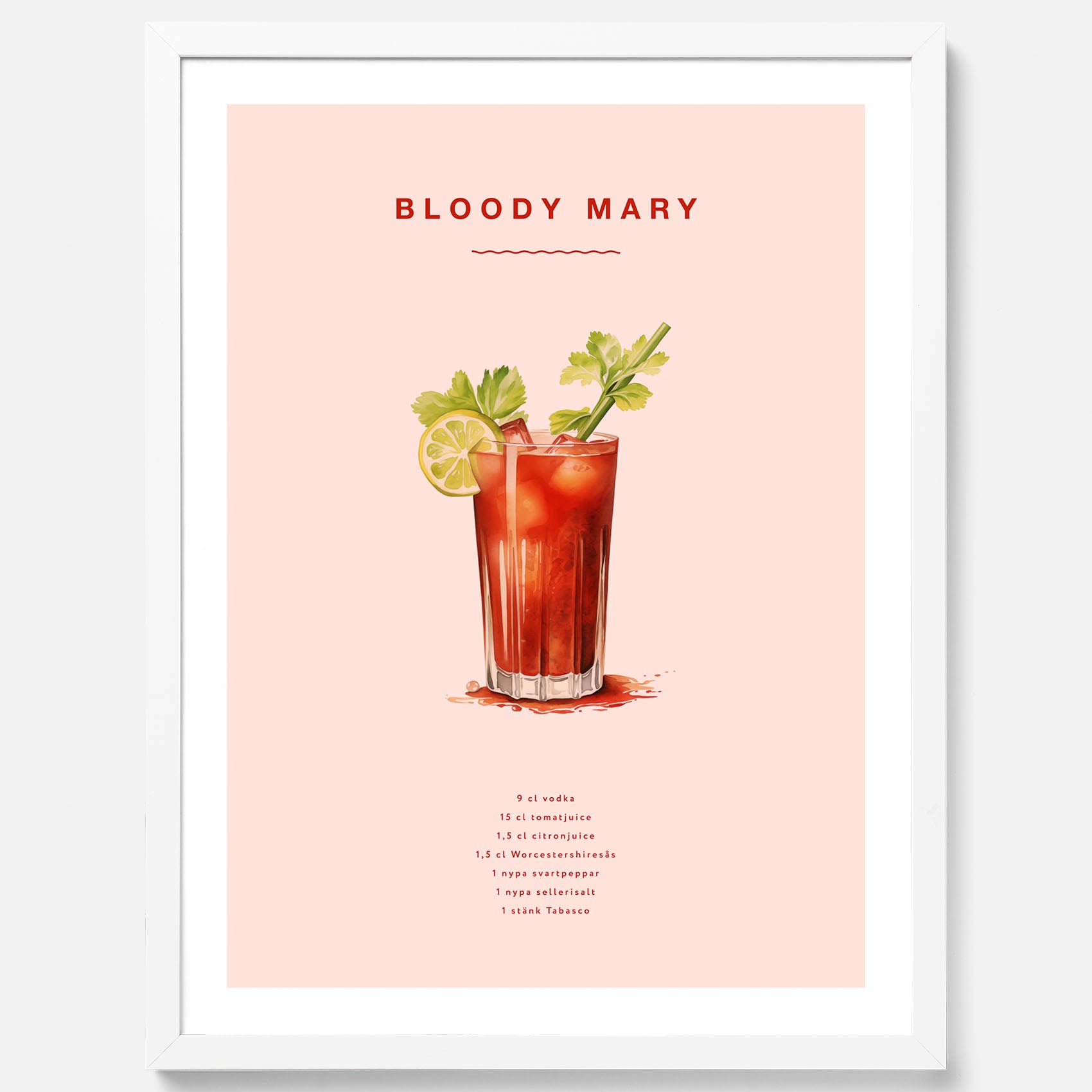 Bloody Mary Tavla – Affisch med drink, drinkposter med cocktail, Bloody Mary recept poster