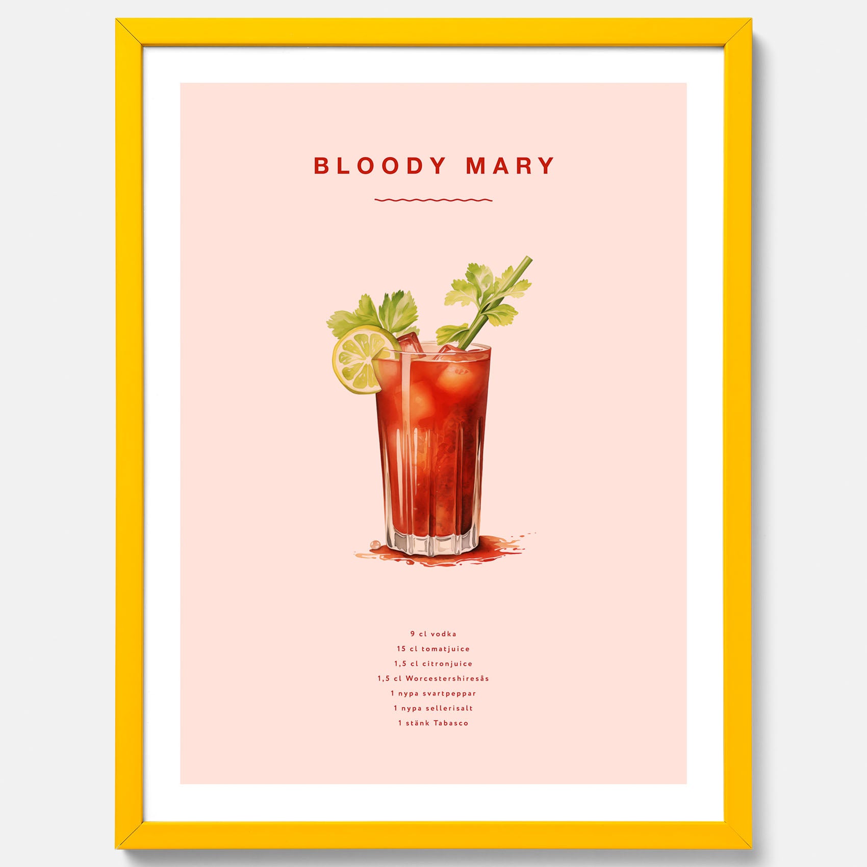Bloody Mary Tavla – Affisch med drink, drinkposter med cocktail, Bloody Mary recept poster