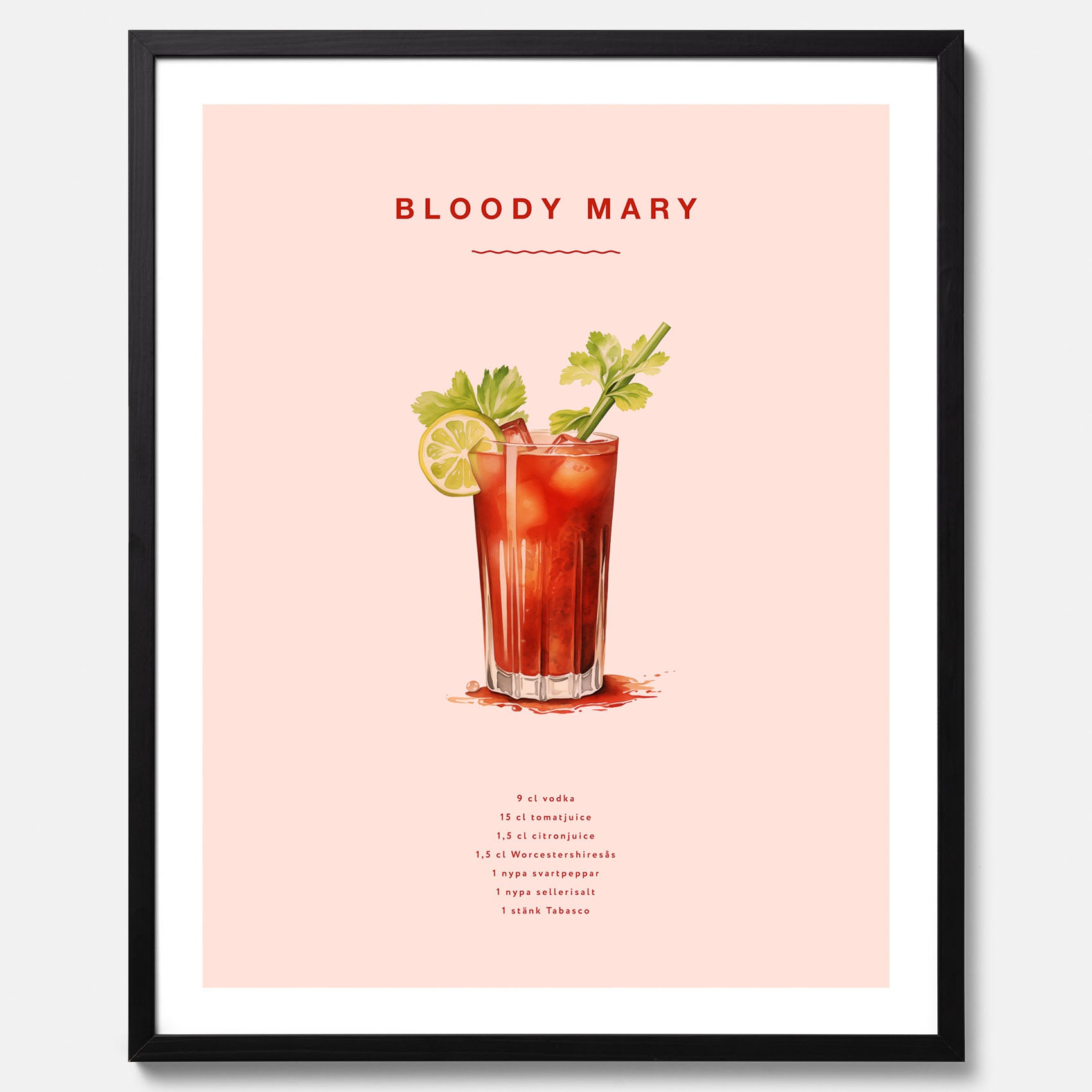 Bloody Mary Tavla – Affisch med drink, drinkposter med cocktail, Bloody Mary recept poster