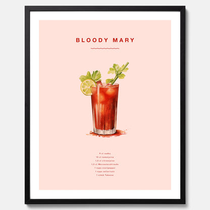 Bloody Mary Tavla – Affisch med drink, drinkposter med cocktail, Bloody Mary recept poster