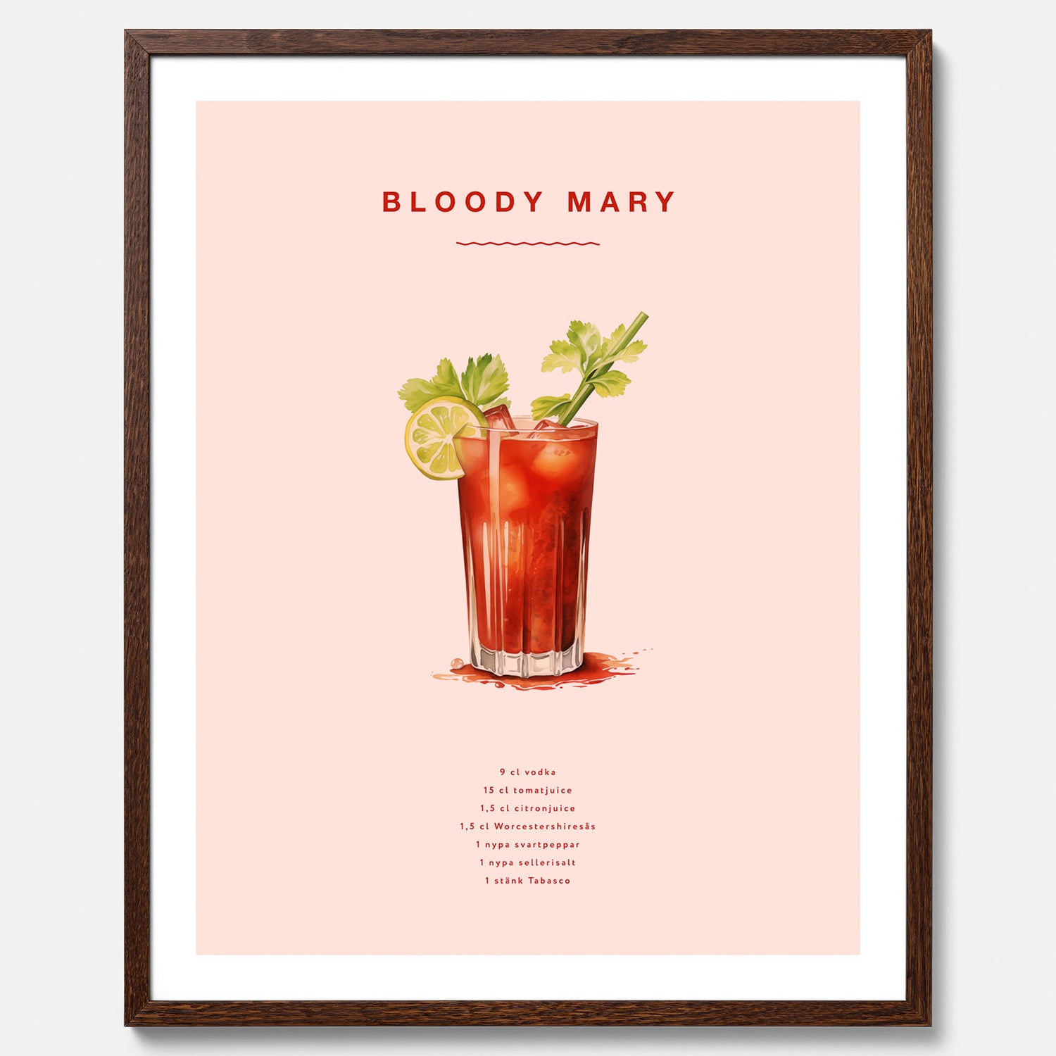 Bloody Mary Tavla – Affisch med drink, drinkposter med cocktail, Bloody Mary recept poster