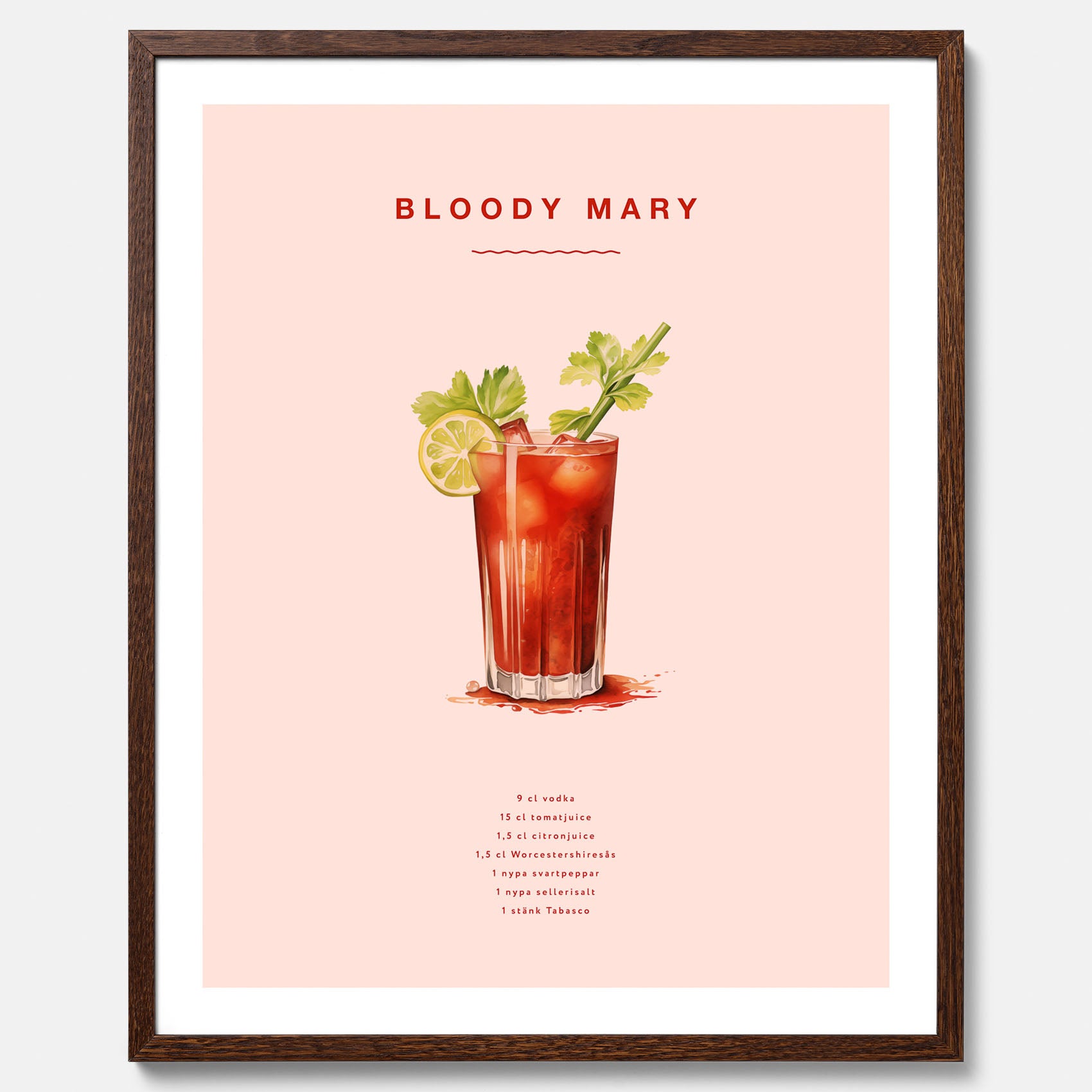 Bloody Mary Tavla – Affisch med drink, drinkposter med cocktail, Bloody Mary recept poster