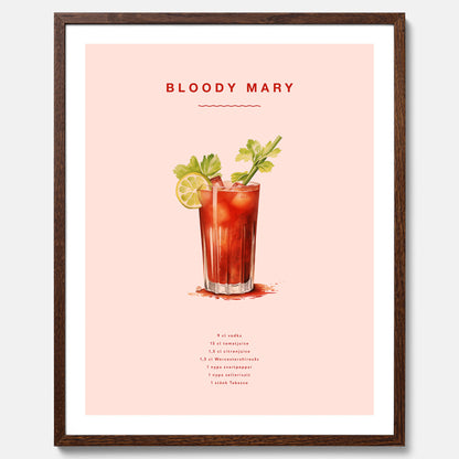 Bloody Mary Tavla – Affisch med drink, drinkposter med cocktail, Bloody Mary recept poster