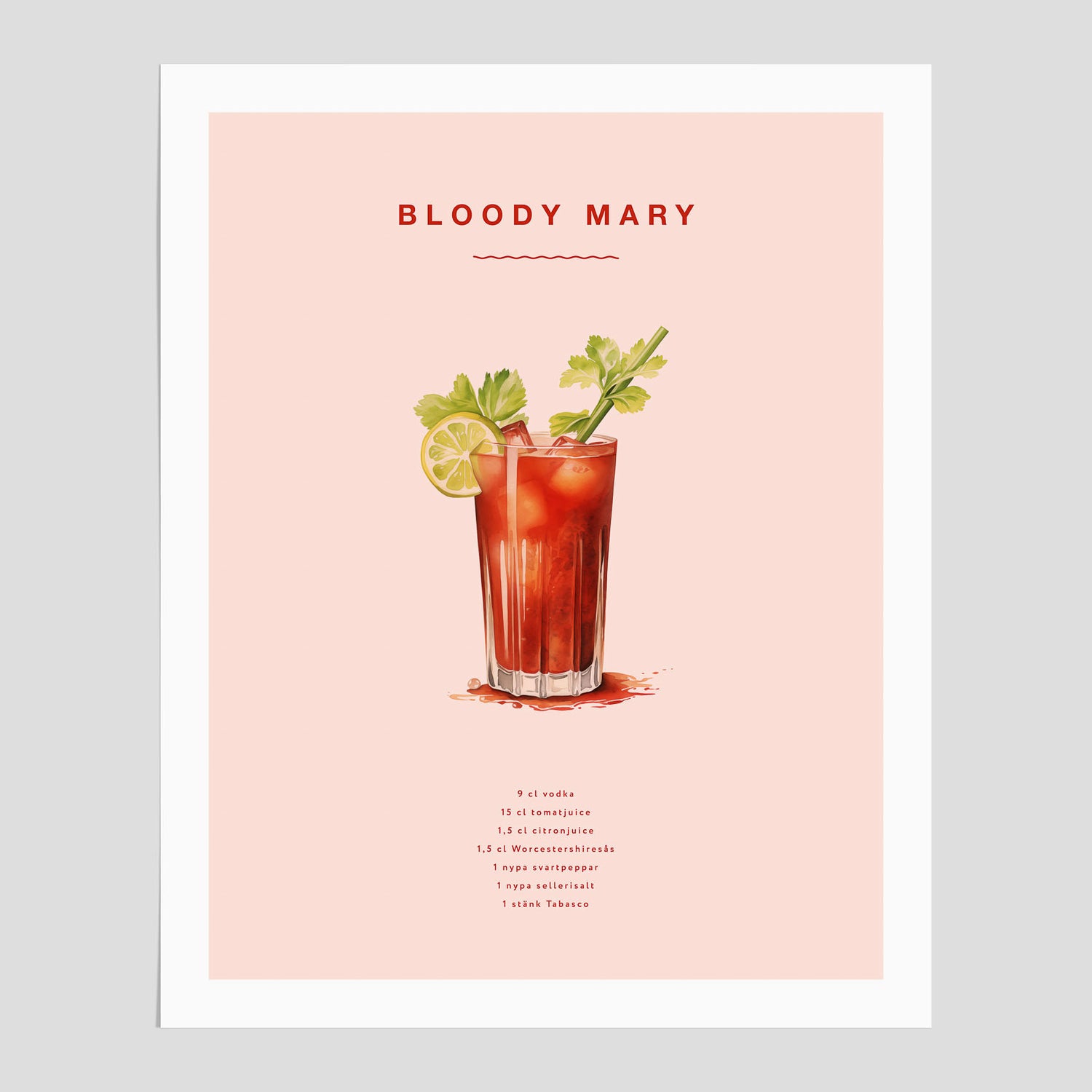 Bloody Mary poster – Affisch med drink, drinkposter med cocktail, Bloody Mary recept poster