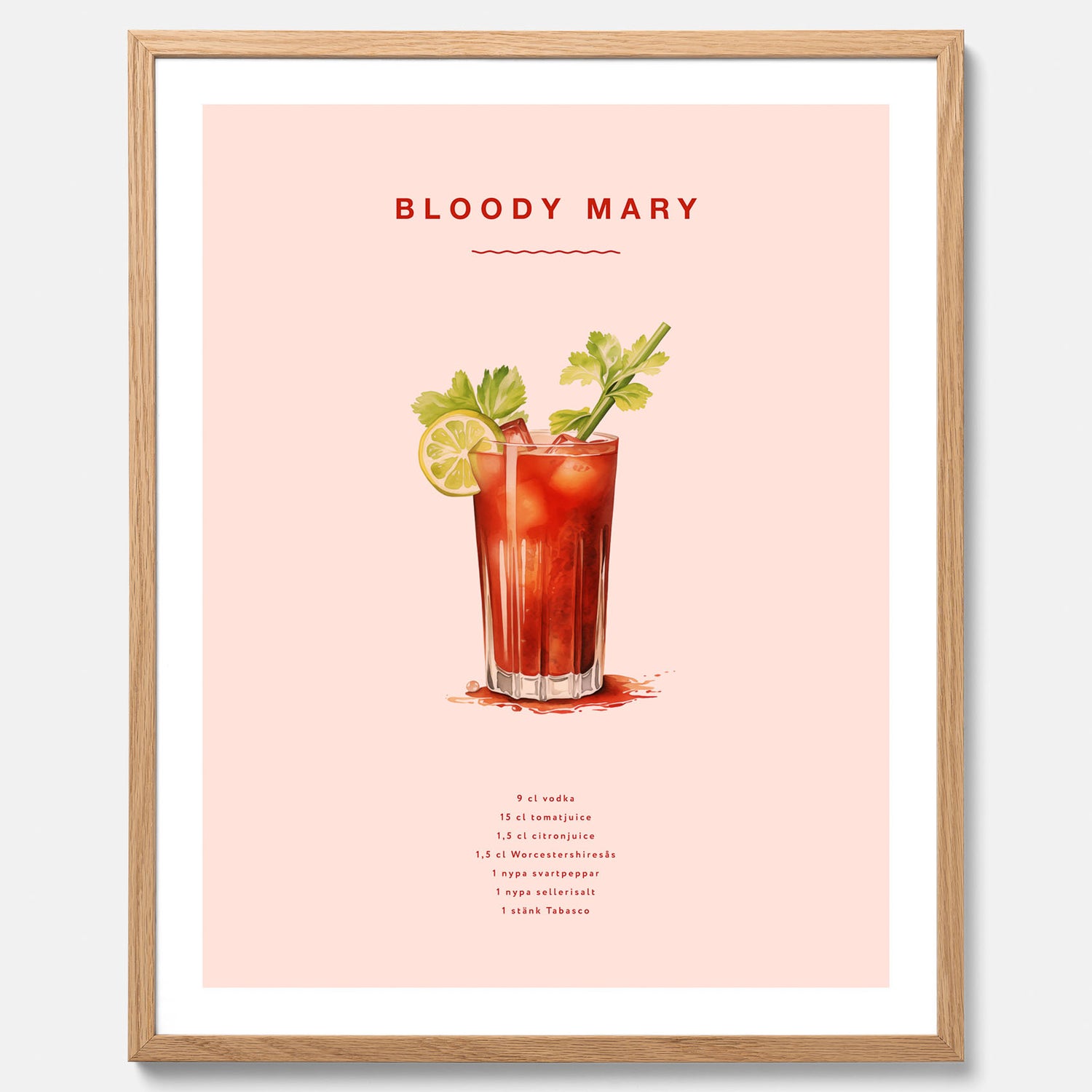 Bloody Mary Tavla – Affisch med drink, drinkposter med cocktail, Bloody Mary recept poster