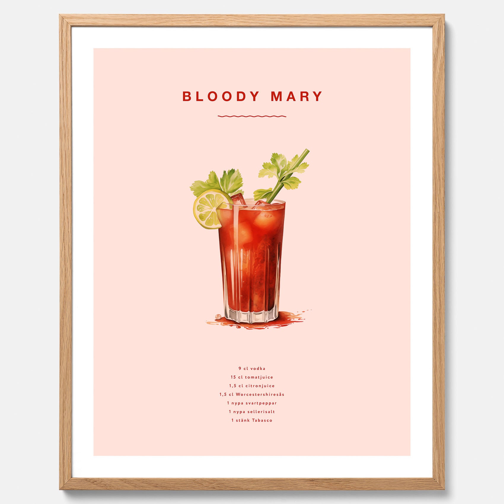 Bloody Mary Tavla – Affisch med drink, drinkposter med cocktail, Bloody Mary recept poster