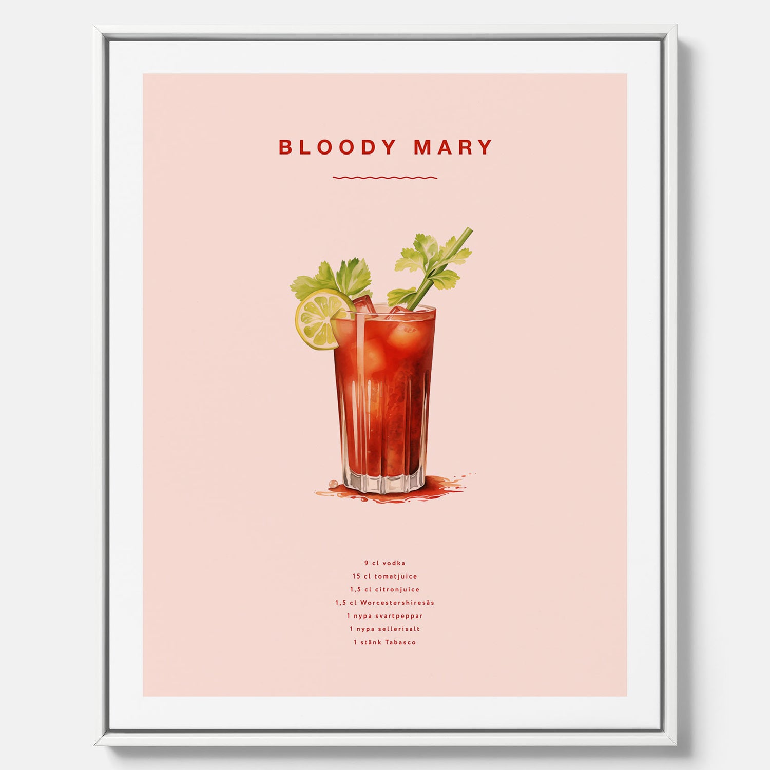 Bloody Mary canvastavla – Affisch med drink, drinkposter med cocktail, Bloody Mary recept poster