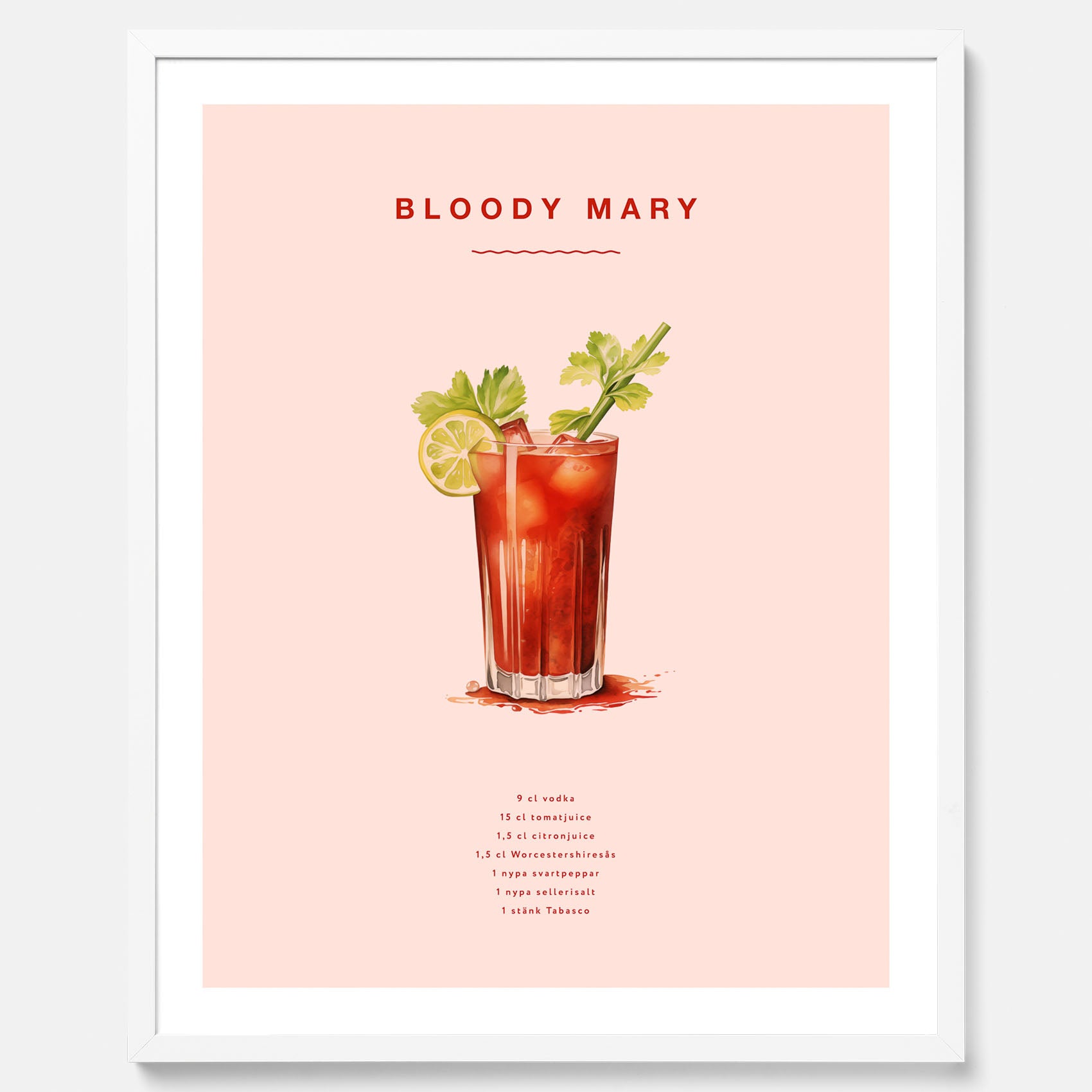 Bloody Mary Tavla – Affisch med drink, drinkposter med cocktail, Bloody Mary recept poster