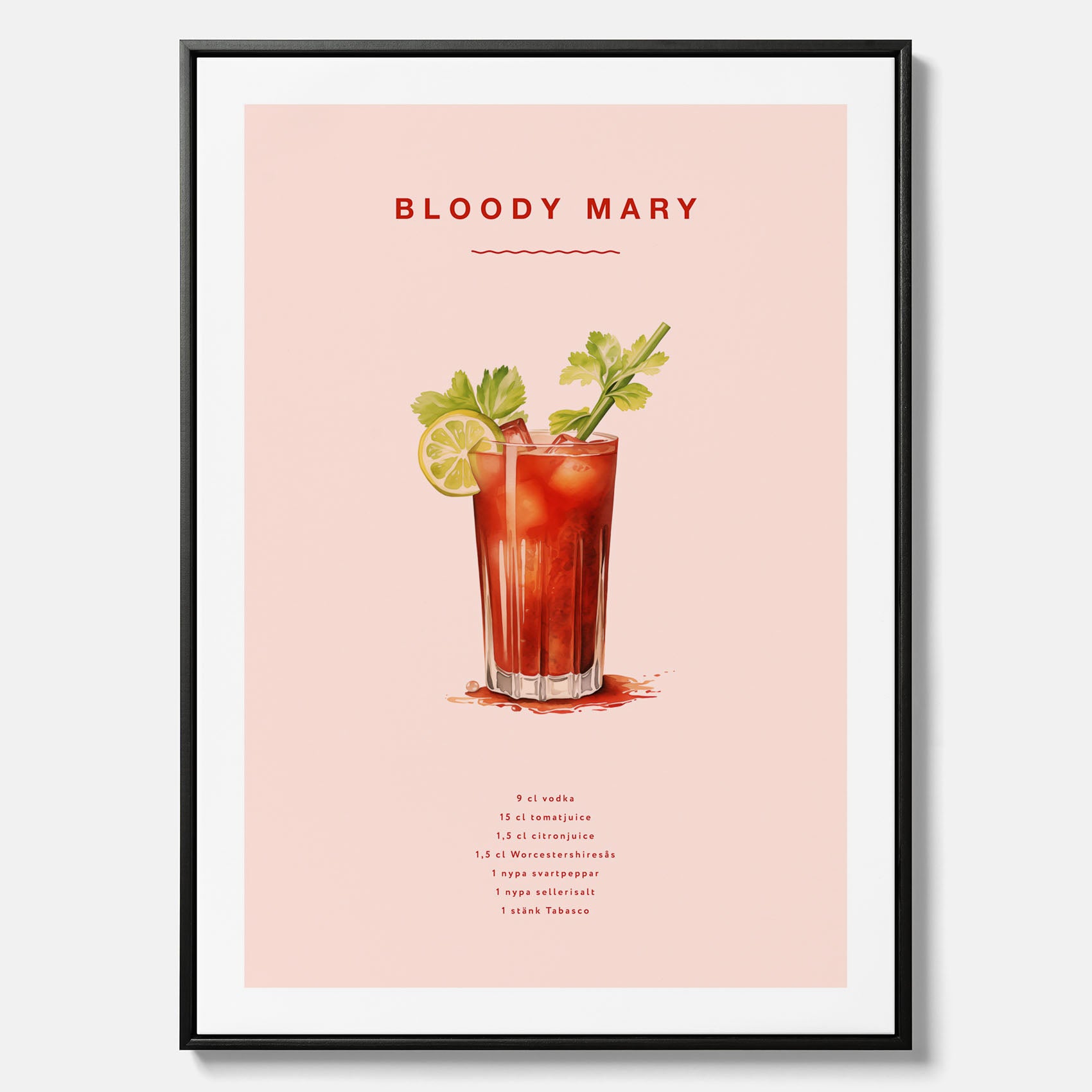 Bloody Mary canvastavla – Affisch med drink, drinkposter med cocktail, Bloody Mary recept poster