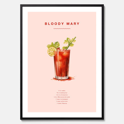 Bloody Mary Tavla – Affisch med drink, drinkposter med cocktail, Bloody Mary recept poster